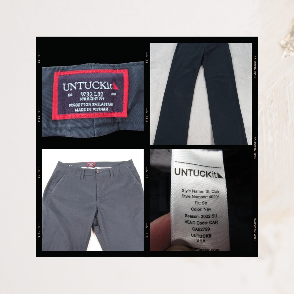 UNTUCKit Pants Men 32x32 Blue Zip Fly Straight Fit St Clair Classic Casual Chino